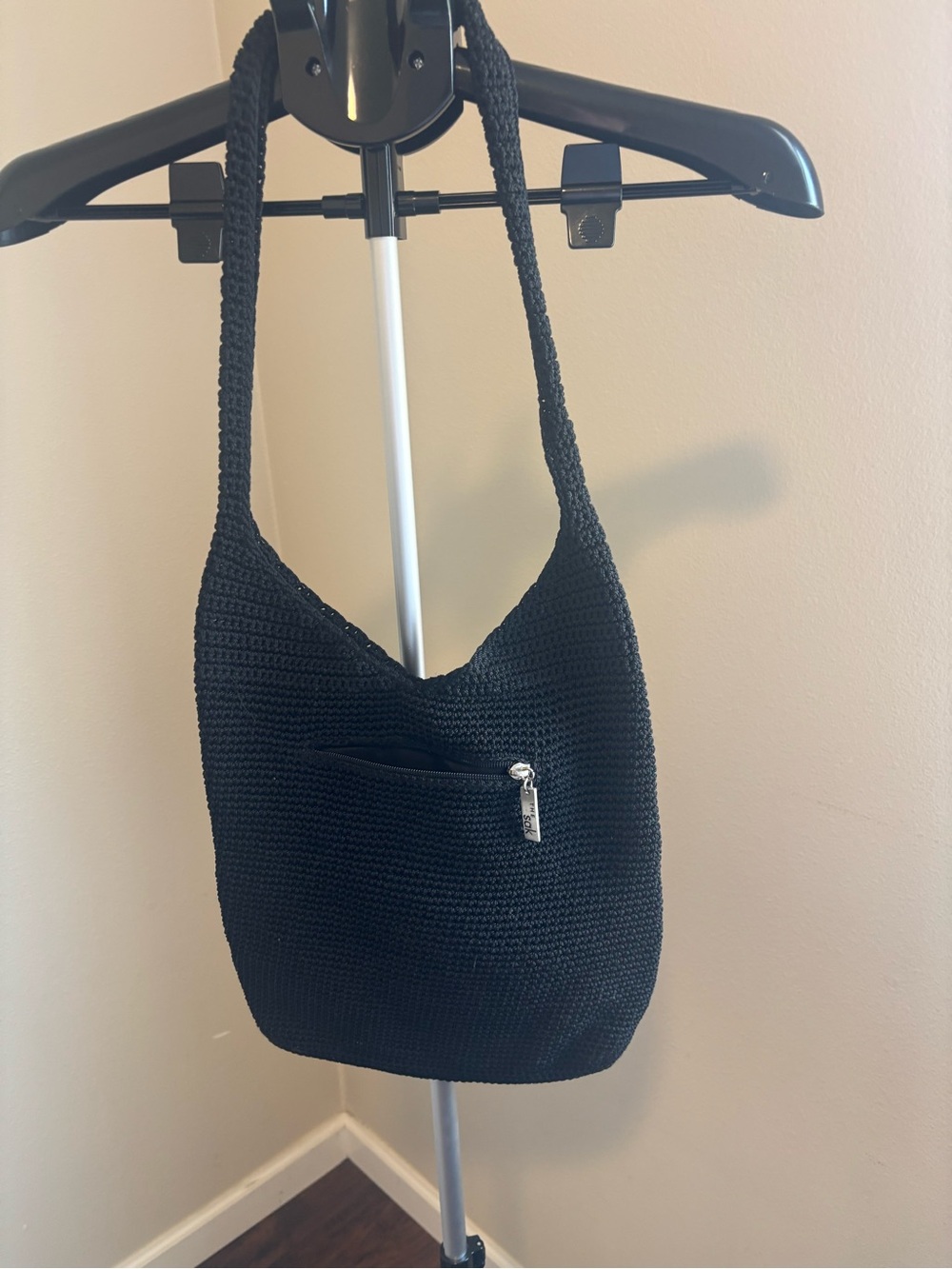 The Sak Black Crochet Knit Hobo Shoulder Bag - Excellent Condition